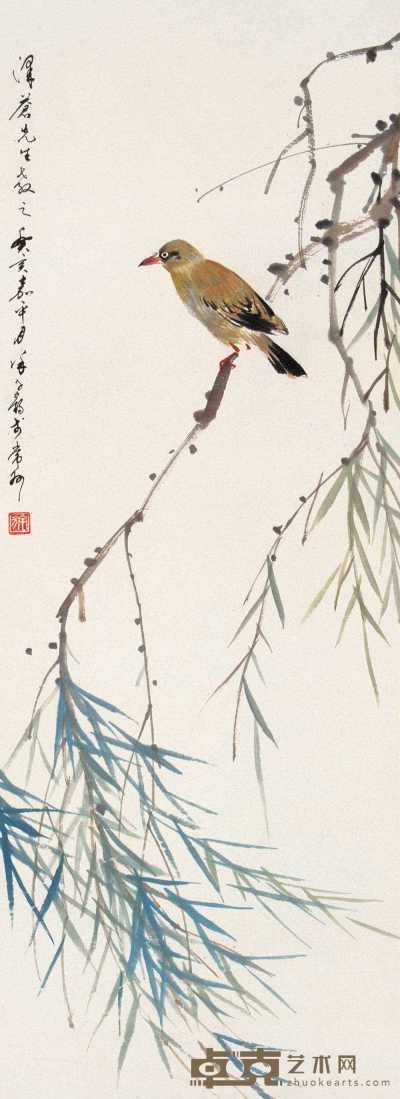 徐子鹤 1983年作 花鸟 立轴 82.5×29cm